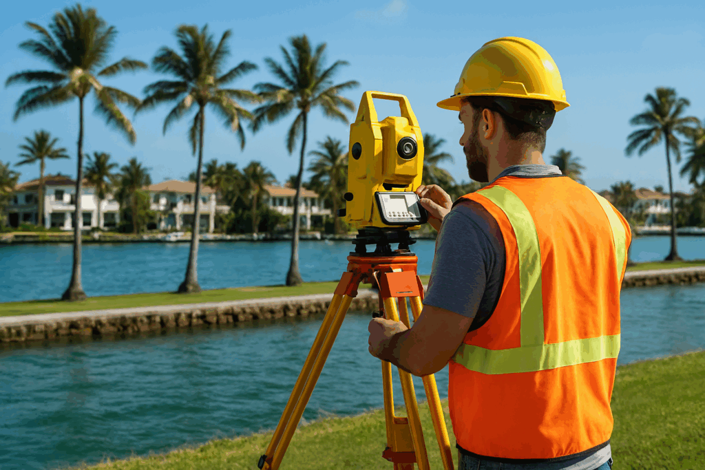 miami land surveyor due diligence survey waterfront - ALTA SURVEY Florida land surveyor doing a topo survey