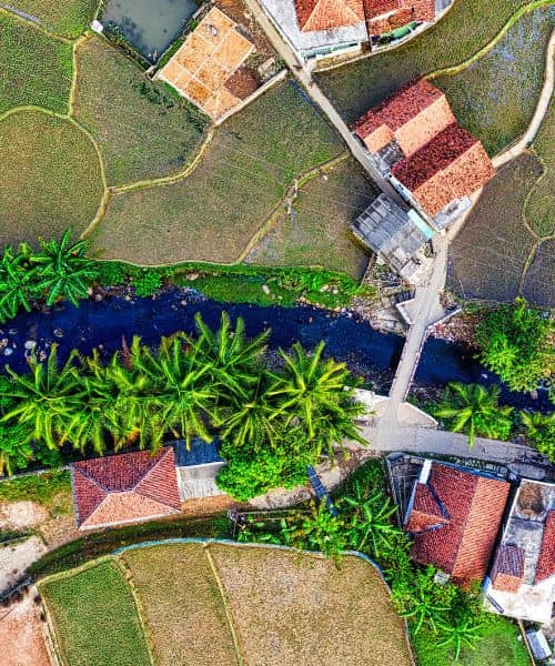 A drone surveying map showing a detailed aerial view of land, terrain, and property boundaries