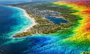 Coastal elevation map showing terrain detail and land surface data from lidar mapping in Pensacola F