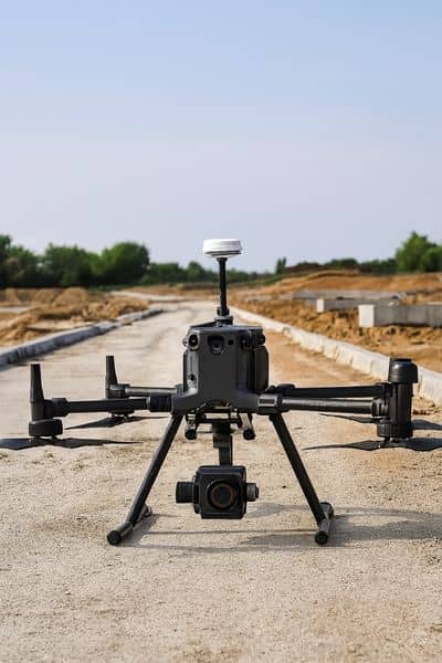 DJI drone used in land surveying at a construction site showing compliance with FAA Part 108

