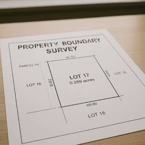 Property survey map showing lot lines and measurements used in a boundary survey to verify ownership
