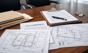 ALTA land survey documents reviewed during a commercial property closing with title paperwork and site plans