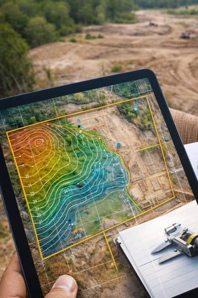 High resolution topographic contour map showing parcel level elevation detail used to support drone land surveying and site design analysis