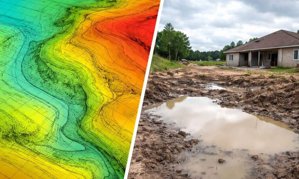 Lidar mapping compared to actual site conditions showing drainage issues and outdated elevation data
